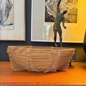 Small Wooden Craft Stick Fruit Basket  trump art vintage Mcm